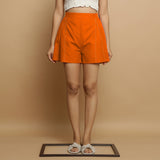 Hot Orange Cotton Poplin Mid-Rise Shorts