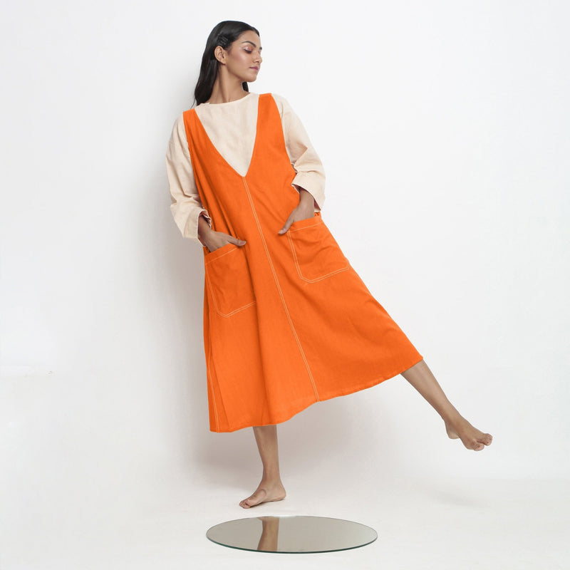 cotton midi shift dress Lega Cotton Midi Dress Angela Beige Shift Women Long Sleeve Round Neck