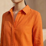 Hot Orange Cotton Poplin Short Button-Down Shirt Dress