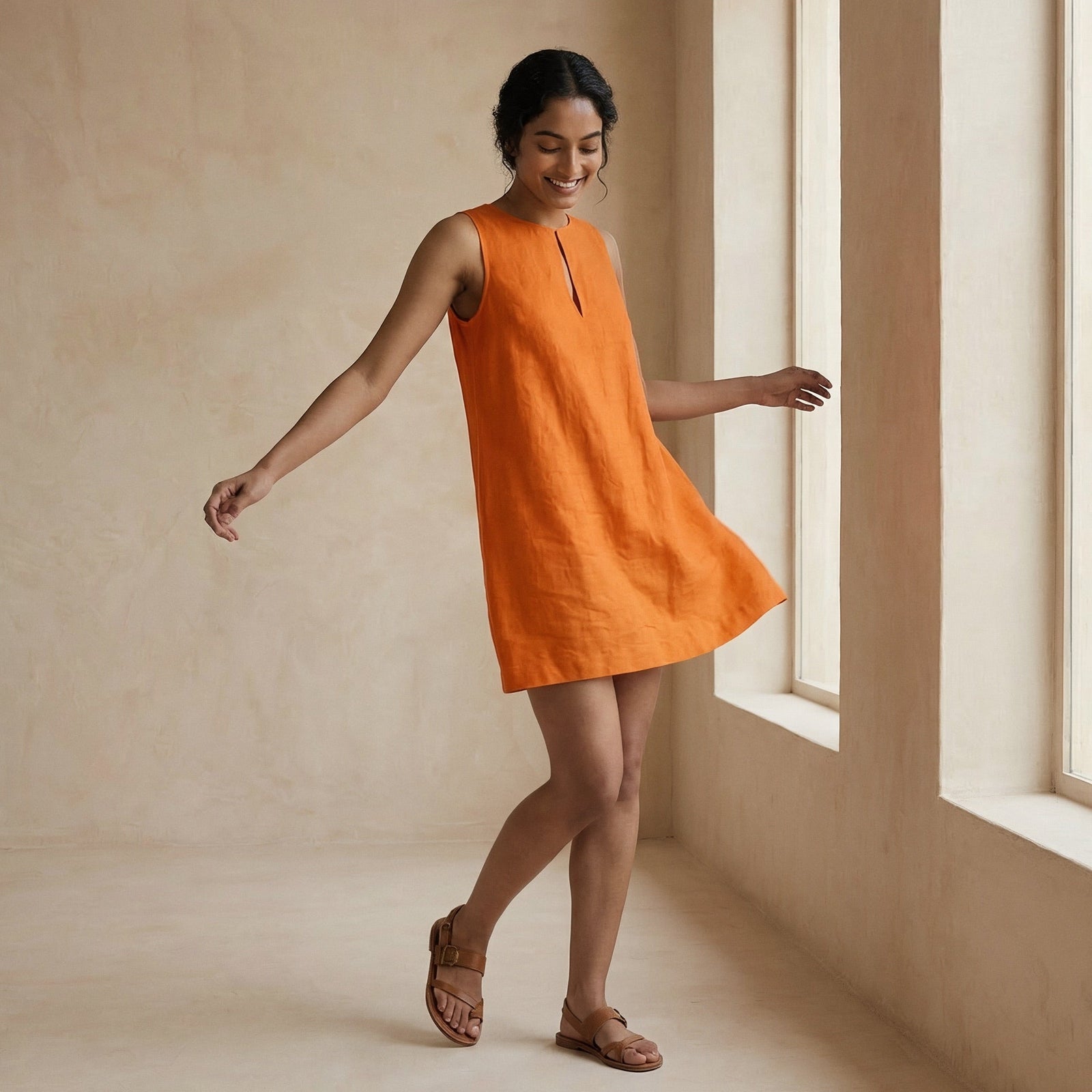 orange shift dress Buy Hot Orange Cotton Poplin Sleeveless A-Line Short Shift Dress Online at SeamsFriendly