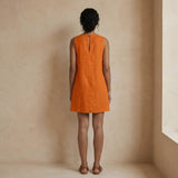 Hot Orange Cotton Poplin Sleeveless A-Line Short Shift Dress
