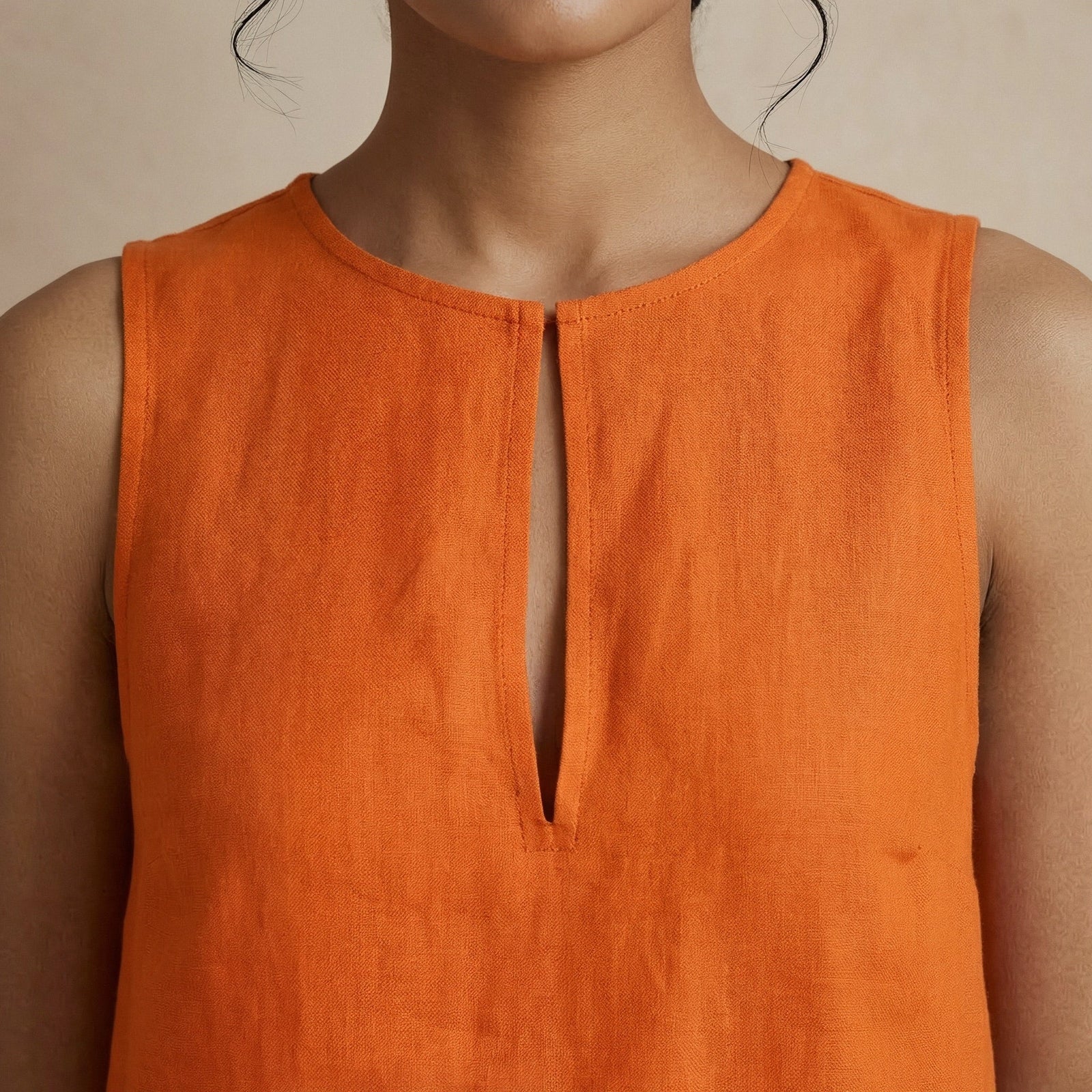 Hot Orange Cotton Poplin Sleeveless A-Line Short Shift Dress 32