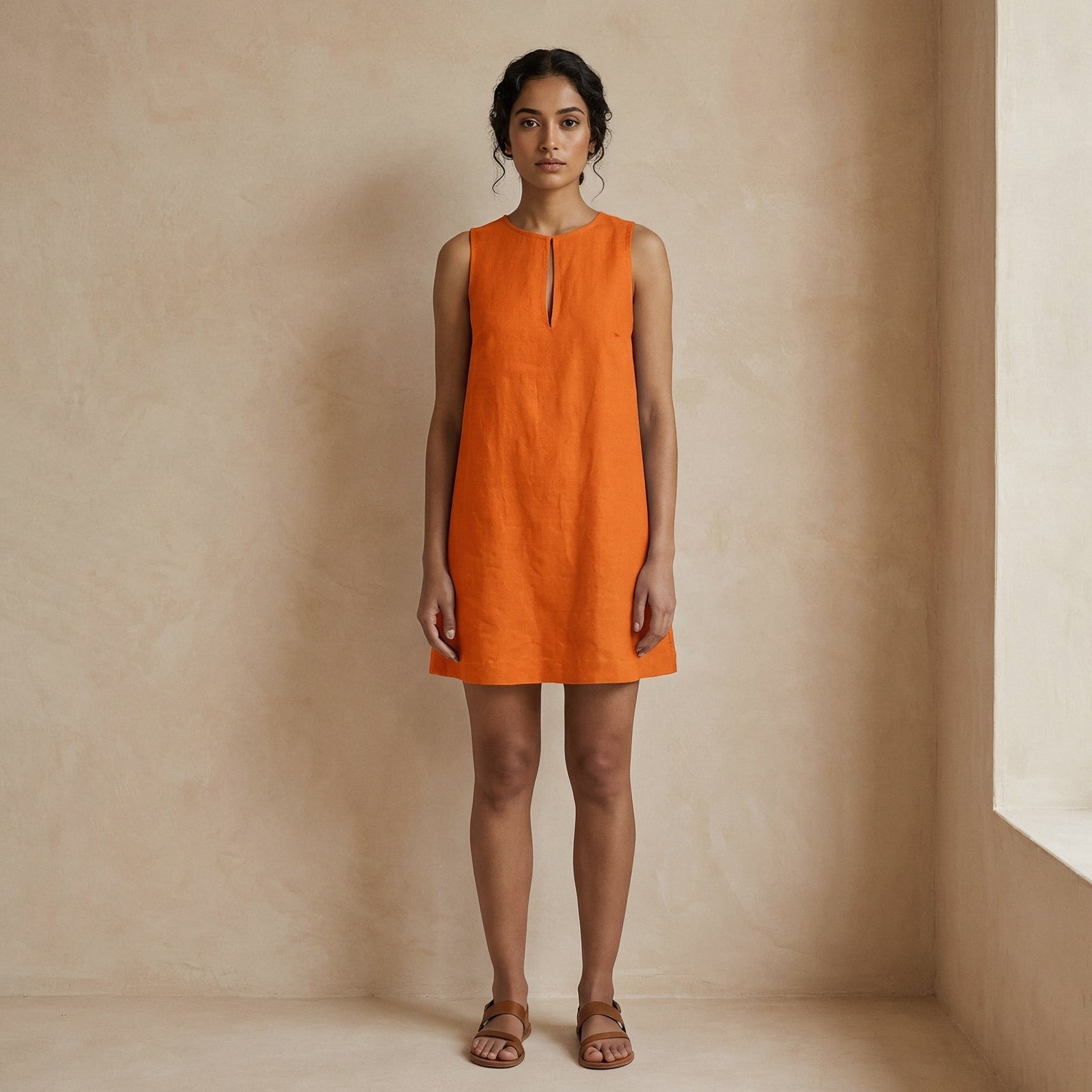 cotton shift dress Hot Orange Cotton Poplin Sleeveless A-Line Short Shift Dress 32