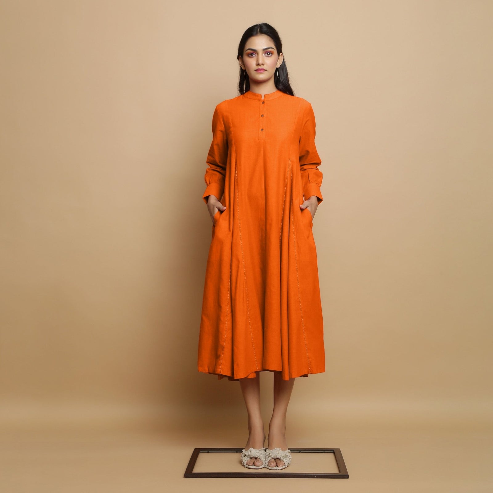 aqua women's paneled midi dress product info and reviews Hot Orange Hand-Embroidered Cotton Poplin Paneled Midi Dress 38
