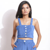 Ice Blue Cotton Corduroy Crop Top and Wide-Leg Pant Co-ord Set