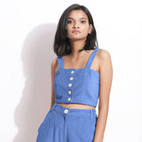 Ice Blue Cotton Corduroy Crop Top and Wide-Leg Pant Co-ord Set