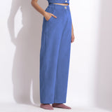 Ice Blue Cotton Corduroy Crop Top and Wide-Leg Pant Co-ord Set