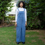 Ice Blue Warm Cotton Corduroy Ankle Length Dungaree