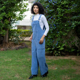 Ice Blue Warm Cotton Corduroy Ankle Length Dungaree