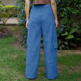 Ice Blue Warm Cotton Corduroy High-Rise Baggy Cargo Pant