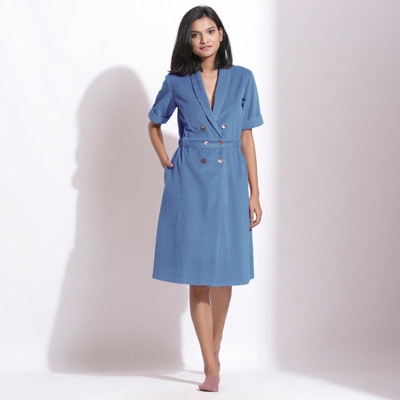 Ice Blue Warm Cotton Corduroy Knee Length Coat Dress 40 Ice Blue Warm Cotton Corduroy Knee Length Coat Dress 40