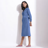 Ice Blue Warm Cotton Corduroy Knee Length Dress