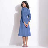 Ice Blue Warm Cotton Corduroy Knee Length Dress