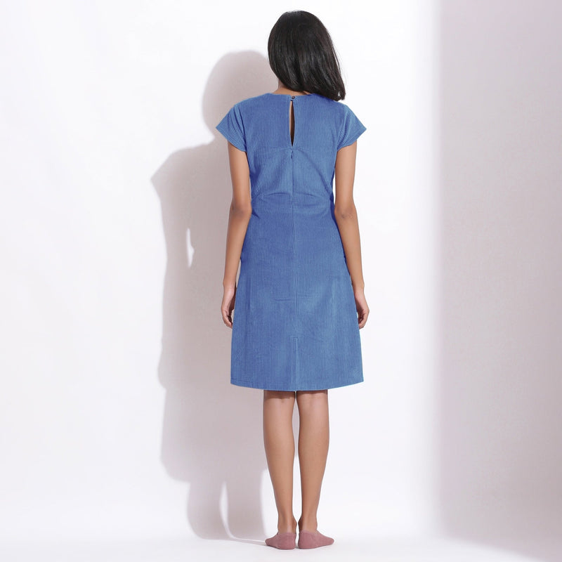 Ice Blue Warm Cotton Corduroy Knee Length Shift Dress 40" / Tall (5'7" and above) Ice Blue Warm Cotton Corduroy Knee Length Shift Dress 40" / Tall (5'7" and above)