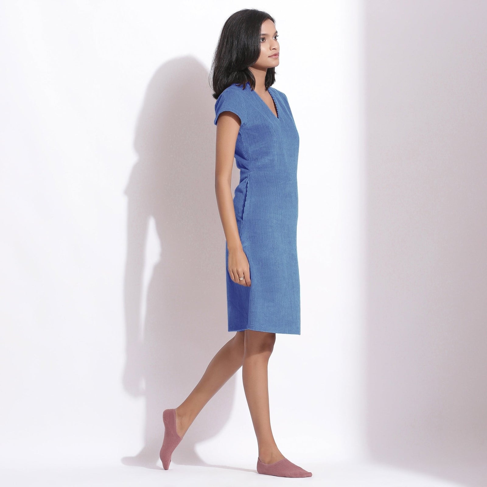 Ice Blue Warm Cotton Corduroy Knee Length Shift Dress 40" / Tall (5'7" and above) Ice Blue Warm Cotton Corduroy Knee Length Shift Dress 40" / Tall (5'7" and above)