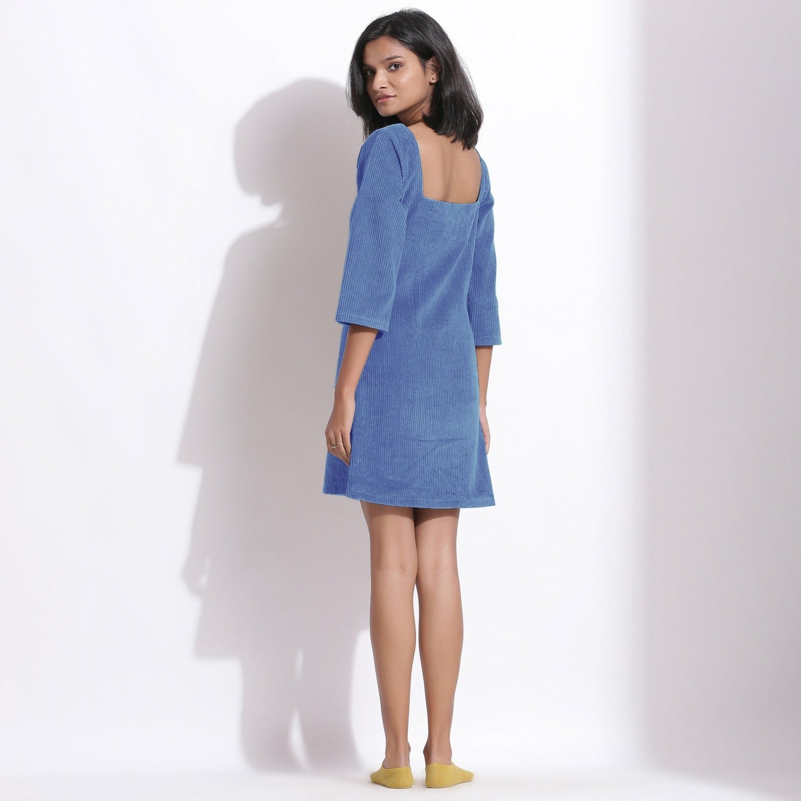 icy blue dress short Ice Blue Warm Cotton Corduroy Short Shift Dress 66