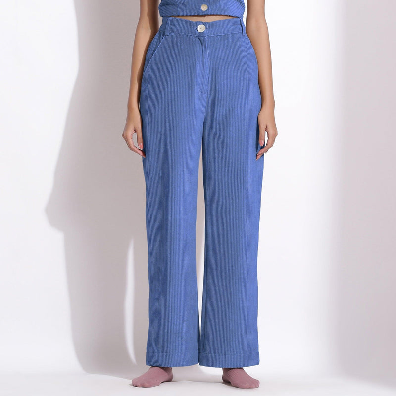 Ice Blue Warm Cotton Corduroy Wide Legged Trousers