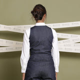 Back View of a Model wearing Indigo Cotton Denim Slim Fit Vest