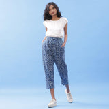 Front View of a Model wearing Indigo Dabu Hand Block Printed Pegged Pant