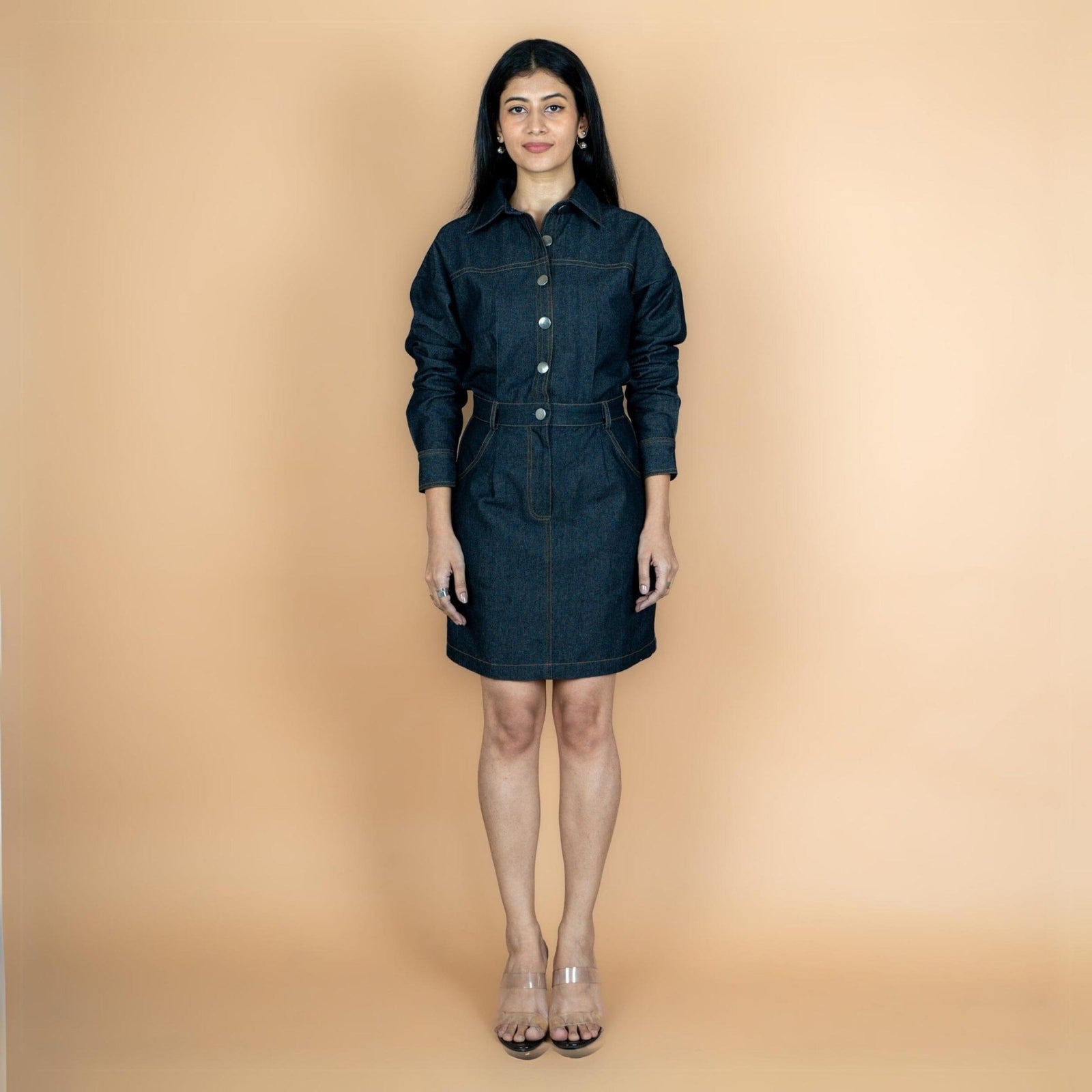 denim safari dress Indigo Cotton Denim Button-Down Short Safari Dress 56