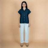 Indigo Cotton Denim Drop Shoulder Sleeves Button-Down Shirt