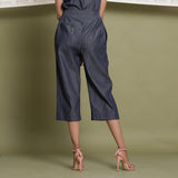 Back View of a Model wearing Comfy Indigo Cotton Denim Culottes