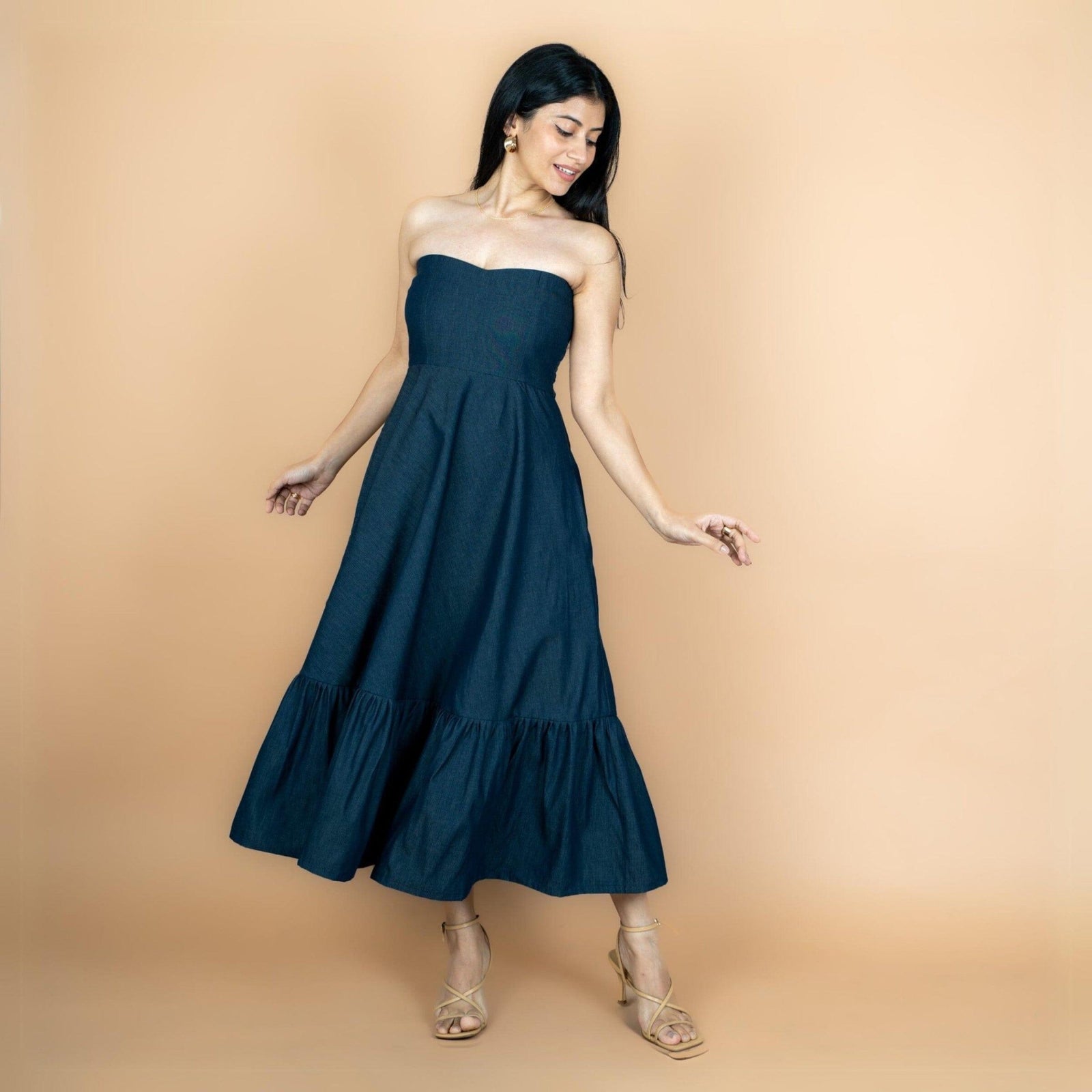 Indigo Cotton Denim Flared Maxi Tube Dress 26" / Regular (5'2" - 5'6") Indigo Cotton Denim Flared Maxi Tube Dress 26" / Regular (5'2" - 5'6")