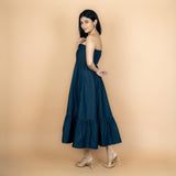 Indigo Cotton Denim Flared Maxi Tube Dress