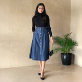 Indigo Cotton Denim High-Rise Button-Down Midi Skirt