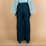 Indigo Cotton Denim High-Rise Flared Comfort Fit Wide Legged Pant