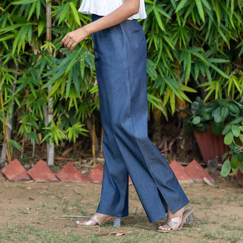 Indigo Cotton Denim High-Rise Straight Pant