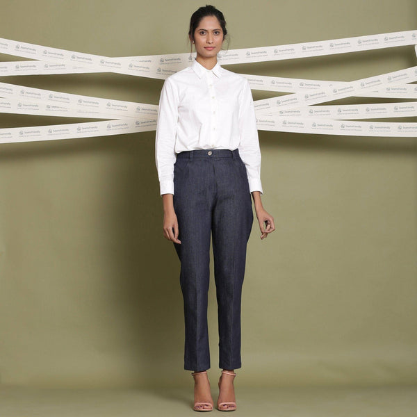 Indigo Cotton Denim High-Rise Tapered Jeans