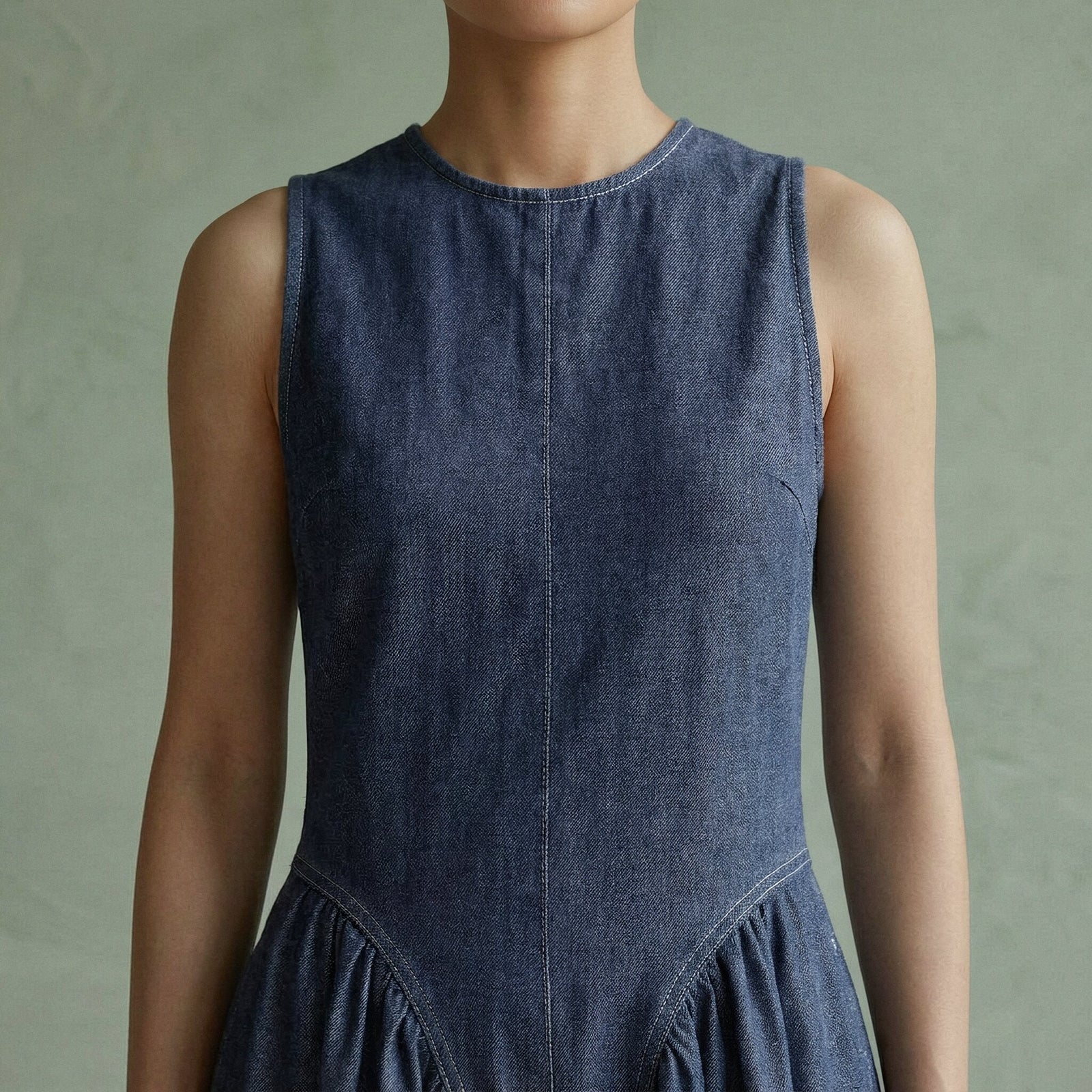 denim sleeveless maxi dress Indigo Cotton Paneled 54