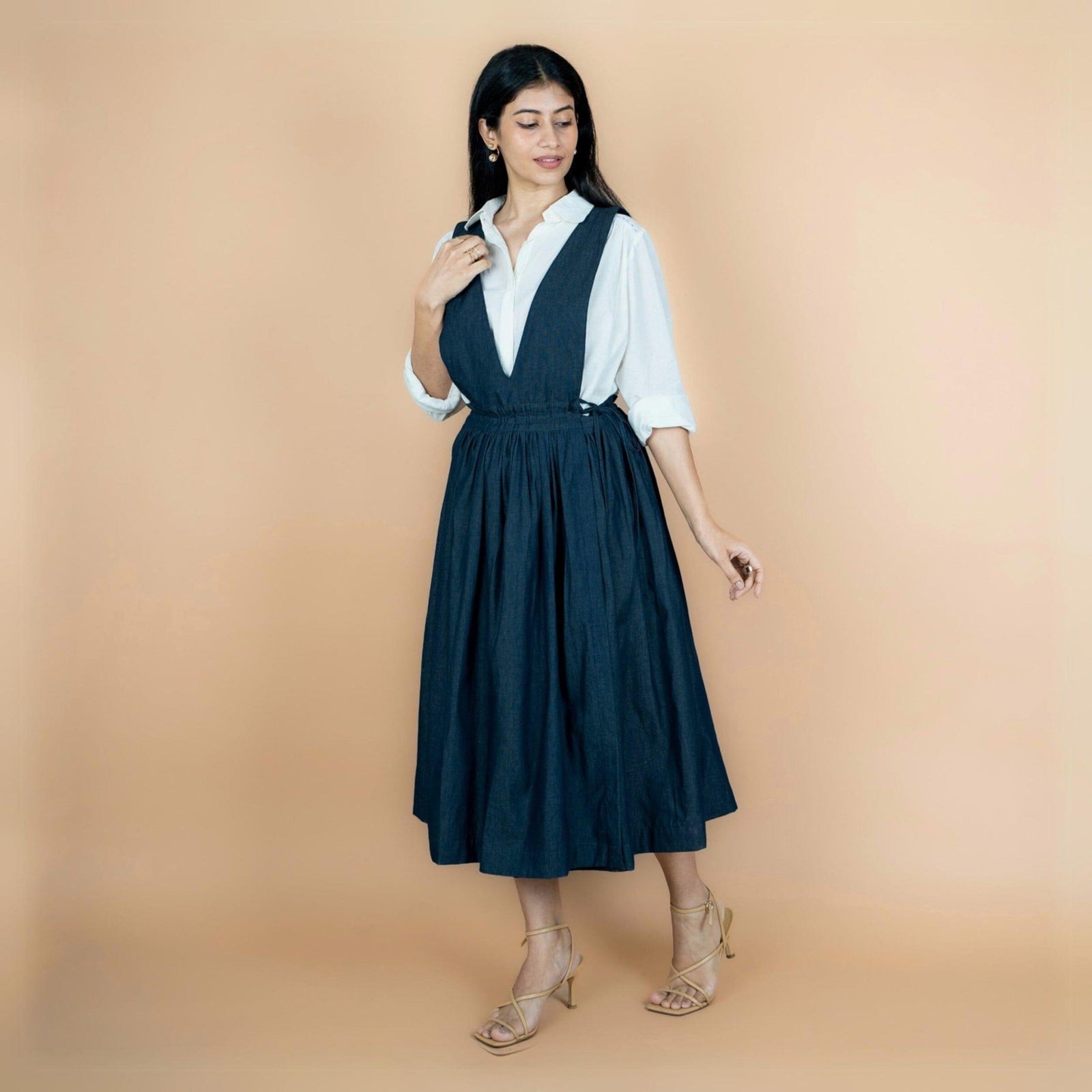 midi denim pinafore dress Women's Plus Size Denim Overalls Dress Adjustable Strap Pinafore Bib Jean  Dress with Side Pockets