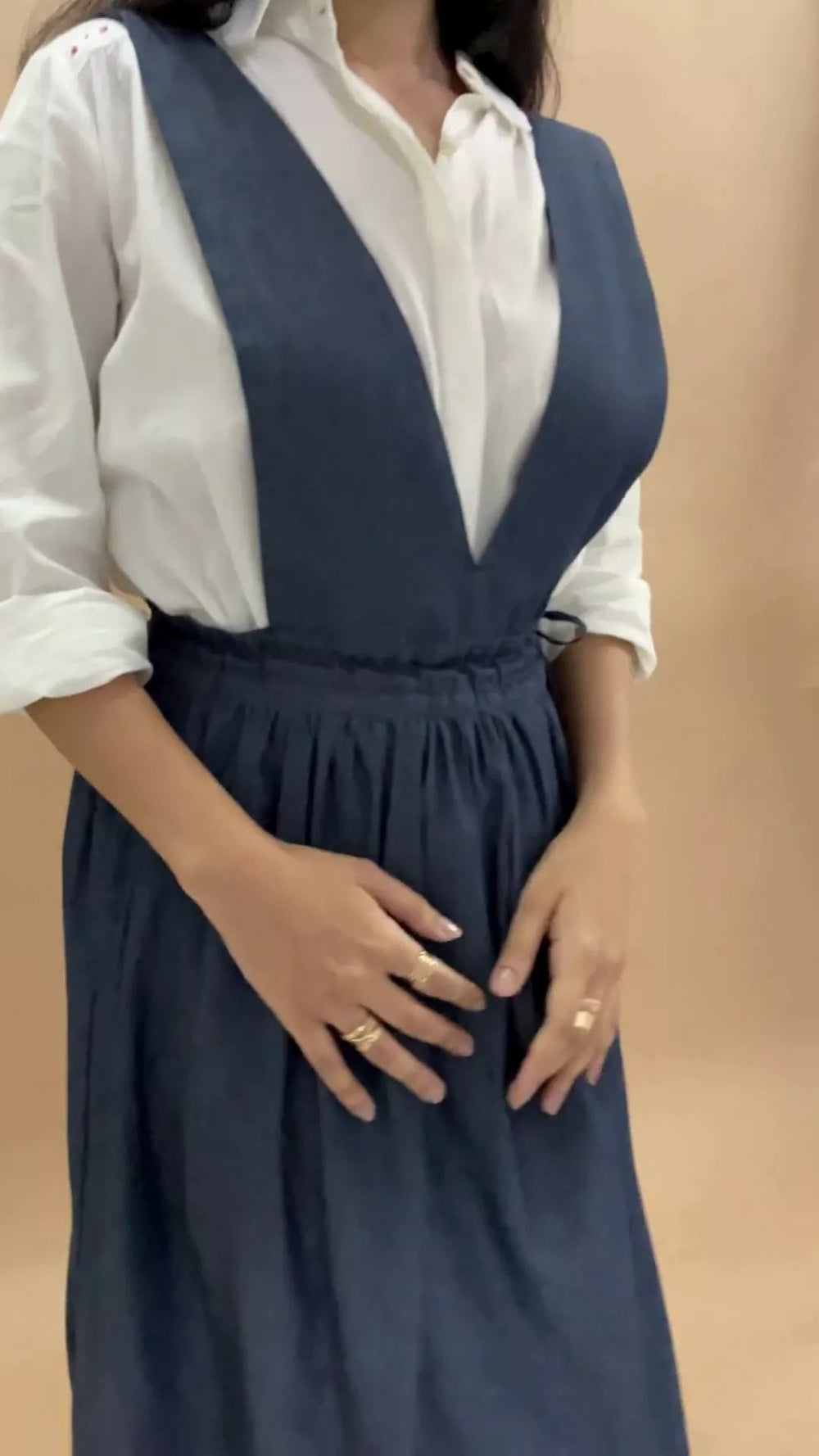 Indigo Cotton Denim Pinafore Midi Wrap Dress 52