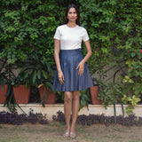 Indigo Cotton Denim Pleated Short Skirt