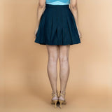 Indigo Cotton Denim Pleated Short Skirt