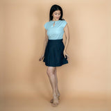 Indigo Cotton Denim Pleated Short Skirt