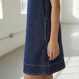 Indigo Cotton Denim Square Neck Strappy Short Dress