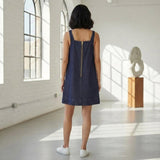 Indigo Cotton Denim Square Neck Strappy Short Dress