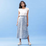 Indigo Dabu Printed Cotton Elasticated A-Line Maxi Skirt