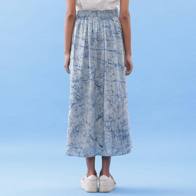 Indigo Dabu Printed Cotton Elasticated A-Line Maxi Skirt