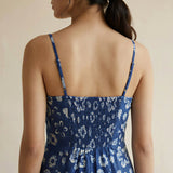 Indigo Floral Block Print Cotton Ankle Length Flared Sundress