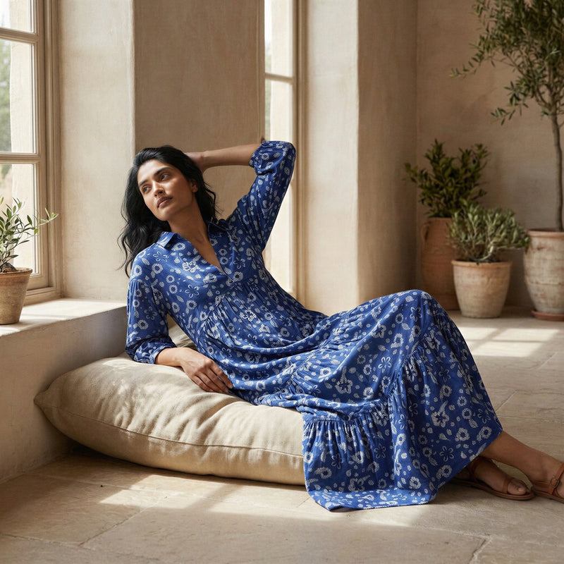 maxi block print dress PJ BLOCK-PRINTED MAXI DRESS