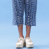 Indigo Moroccan Block Print Cotton Elasticated Mid-Rise Pegged Pant