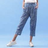 Indigo Moroccan Block Print Cotton Elasticated Mid-Rise Pegged Pant