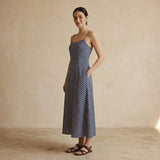 Indigo Mosaic Block Print Cotton Ankle Length Flared Sundress