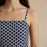 Indigo Mosaic Block Print Cotton Ankle Length Flared Sundress