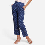 Front View of a Model wearing Indigo Polka Dot Block Print Straight Pant