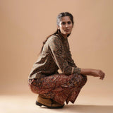 Muddy Red Wide-Leg Kalamkari Slit Pant